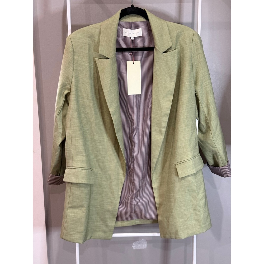 French Mauve Sage‎ Open Front Blazer Pinstripe Lining Womens M NWT Quiet Luxury